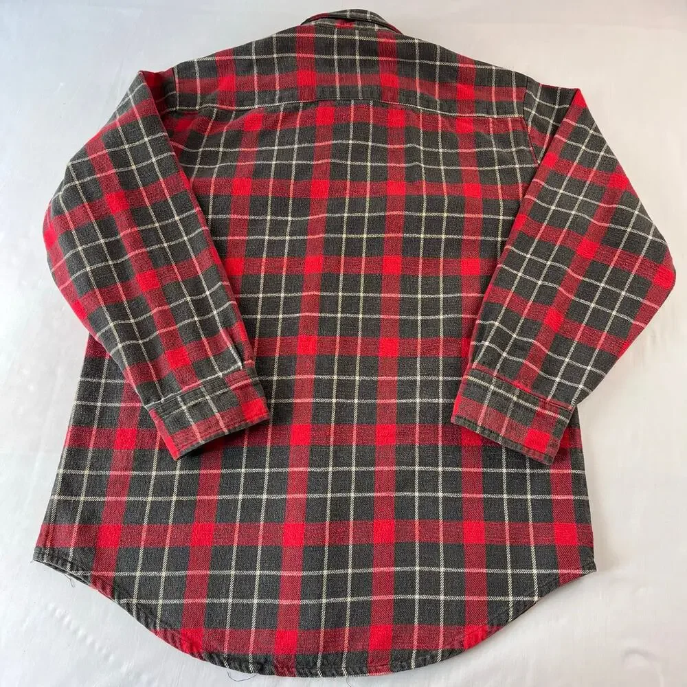 Timber Trail Vintage Heavyweight Plaid Flannel Shirt men's size Medium red gray